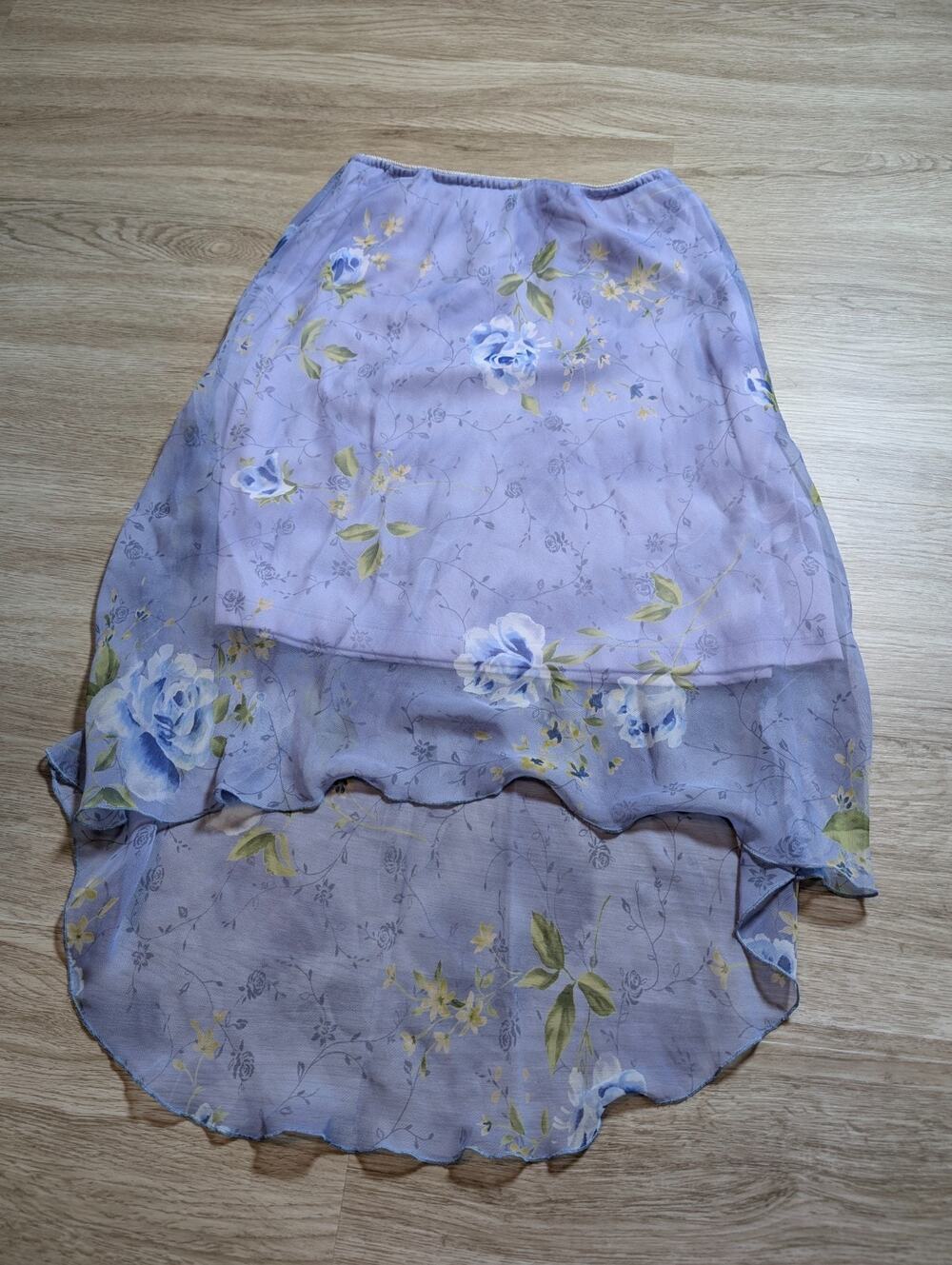 Vintage Star City Womens Medium Purple Floral High Low Midi Skirt Cottage USA